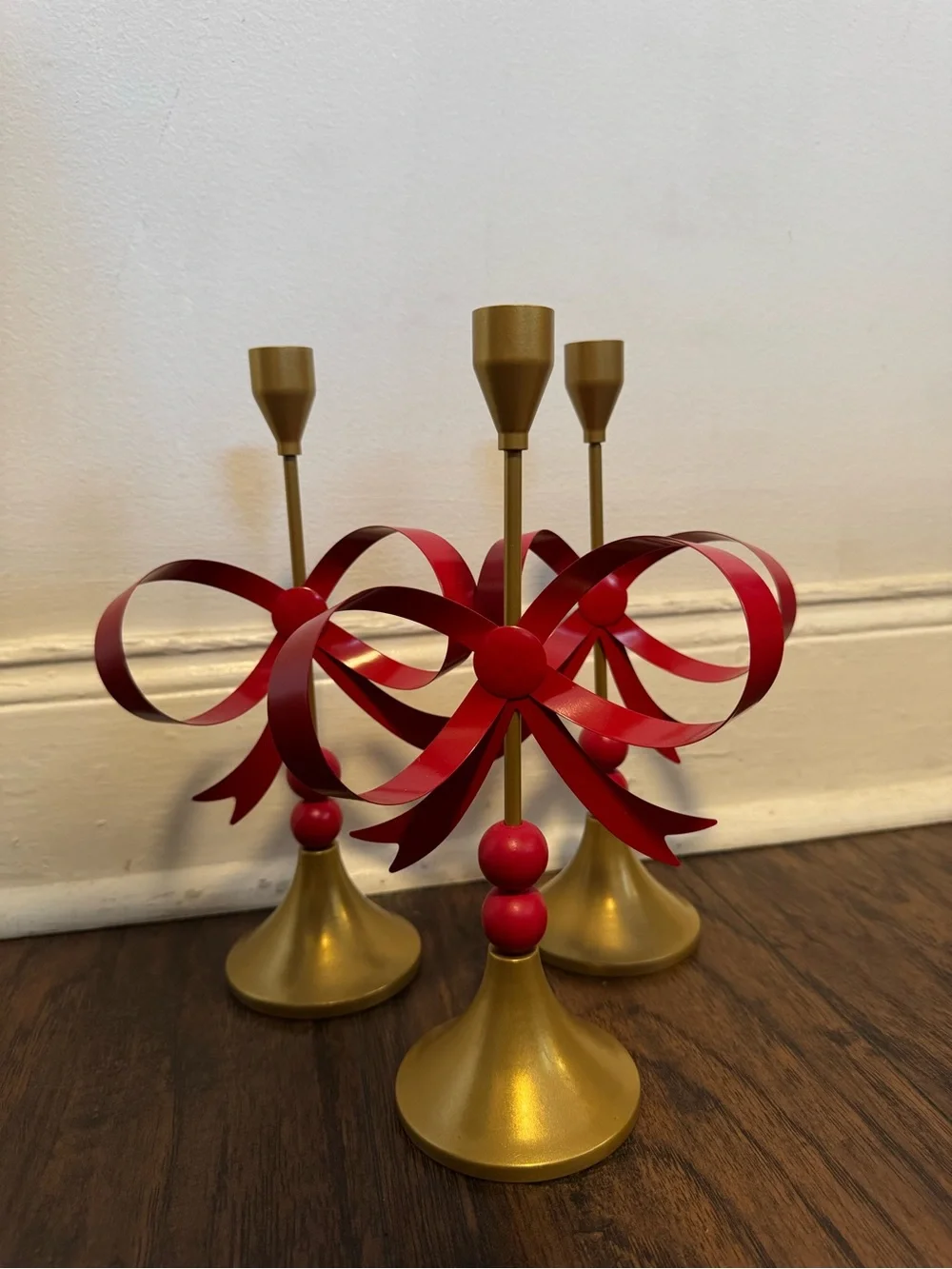 Ashland Gold Metal Taper Bow Candle Holders Set